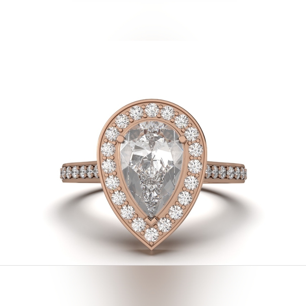 Hand-made Pear Diamond Ring with Rose Gold Setting IGI Certified Size 7
